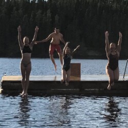 Jumping in off the swim deck